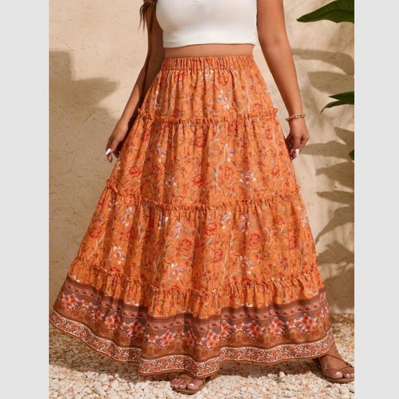 Boho floral print ruffle hem maxi skirt - Picture 6 of 7